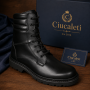 Bocanci barbati negri din piele naturala cu siret si talpa aderenta GKR55XN